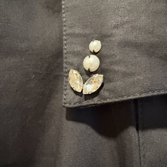 Crown & Ivy™  Women's Button Front Jewel Sleeve Blouse - Black - Picture 4 of 5